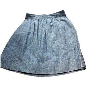 Eileen Fisher Blue Chambray Skirt w/Pockets Banded Pleated Waist Round Hem Sz P